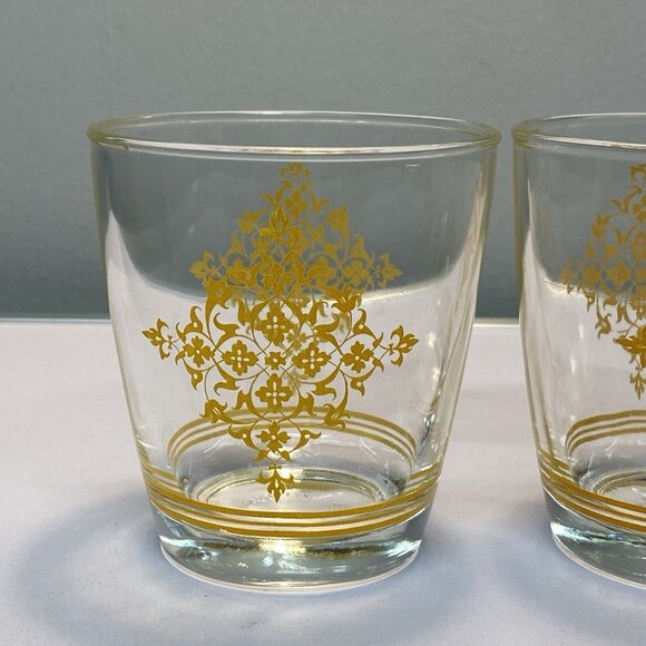 Vintage Hazel Atlas Sour Cream Glasses Yellow Gold Lace 1/2 Pint Set 3 MCM Drink - Picture 11 of 11